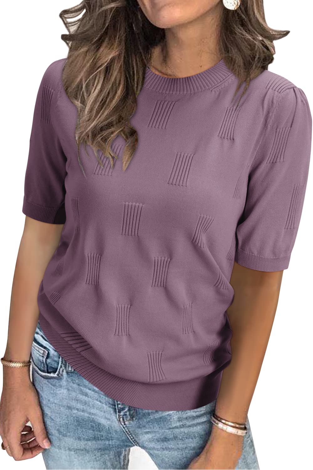 Arach&Cloz Pullover Damen Kurzarm/Langarm Herbst Winter Strickpullover Rundhals Oberteile Pulli Swea