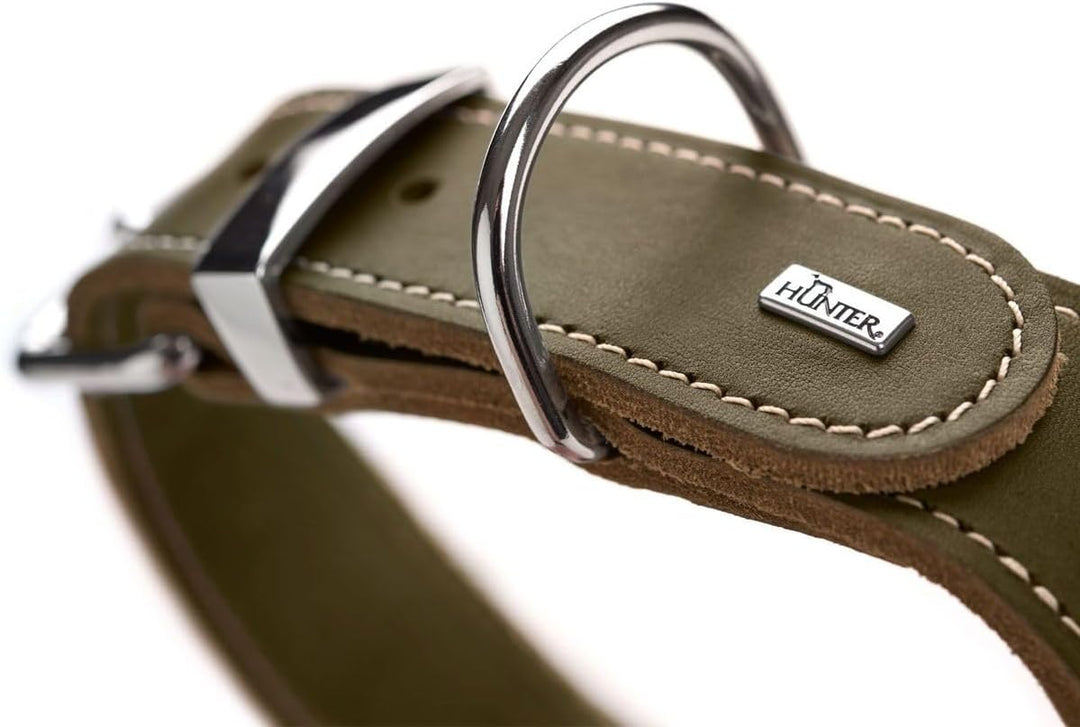 HUNTER AALBORG SPECIAL Hundehalsband, Leder, strapazierfähig, komfortabel, 65 (L), oliv oliv 65 (L),