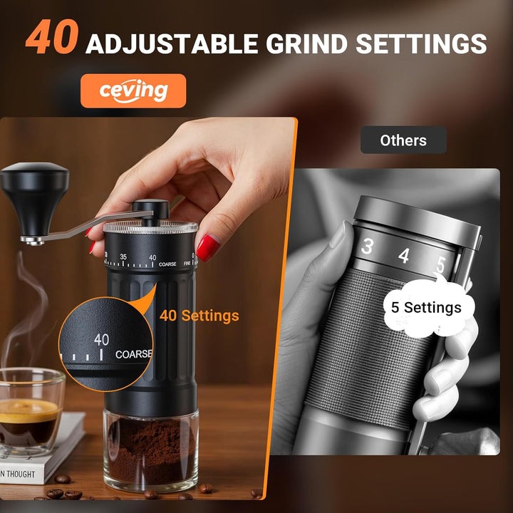 Mini Manuelle Kaffeemühle mit 40 einstellbaren Stufen, Tragbare Manuelle Handkaffeemühle mit 30g Kap