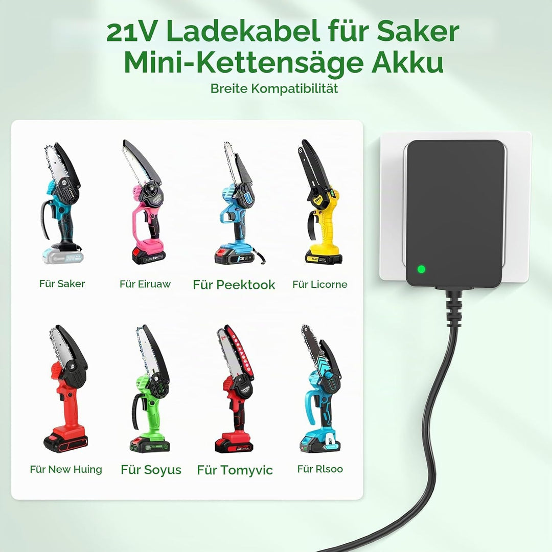 21V 1A Mini-Kettensäge-Akku-Ladegerät für Elektrowerkzeuge, kompatibel mit Seesi/Aker/Saker/Seyvum/O