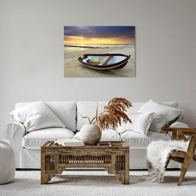 Bilder auf Leinwand Strand Boot Ostsee Sommer Leinwandbild 70x50cm Wandbilder Dekoration Wohnzimmer