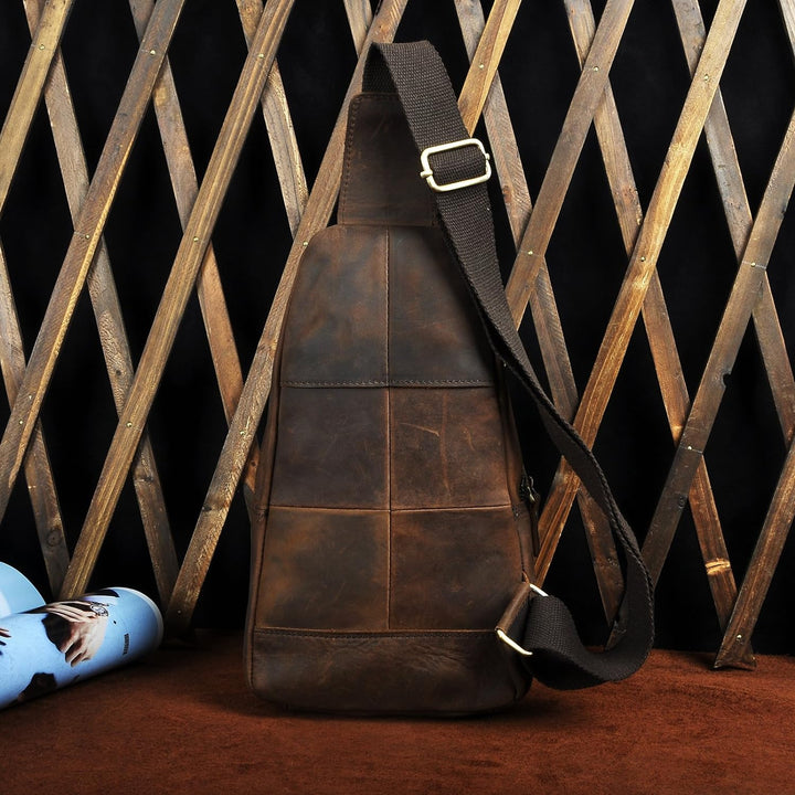Le’aokuu Herren Echtes Leder Hüfttasche Brusttasche Bauchtsche Crossbody Bag Sling Bag Schultertsche