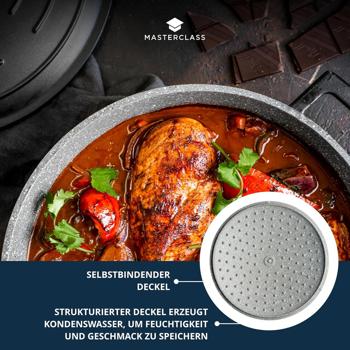 MasterClass Auflaufform mit Deckel 16 cm, leichter Aluminiumguss, Induktionsherd und ofenfest, schwa