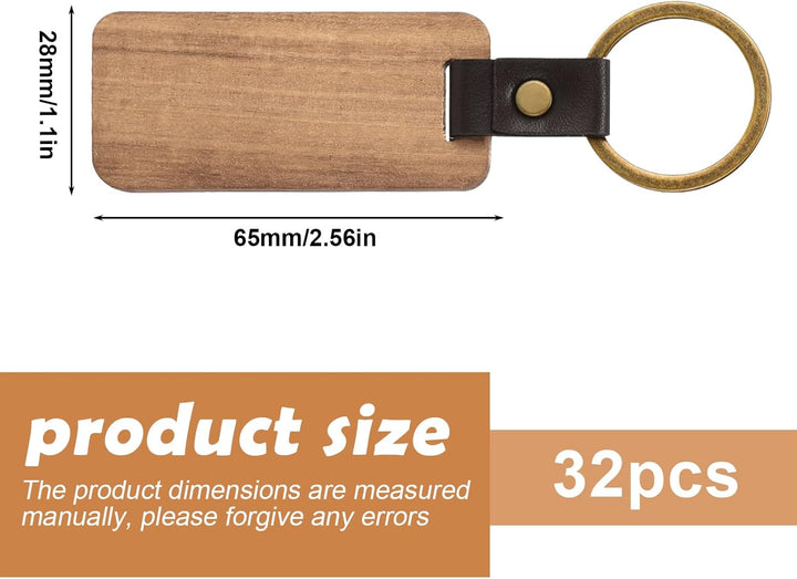 32 Stück Holz Schlüsselanhänger: Buche Mit Ring, Wooden Keychain Rechteckig, Blanko für Malerei Deko