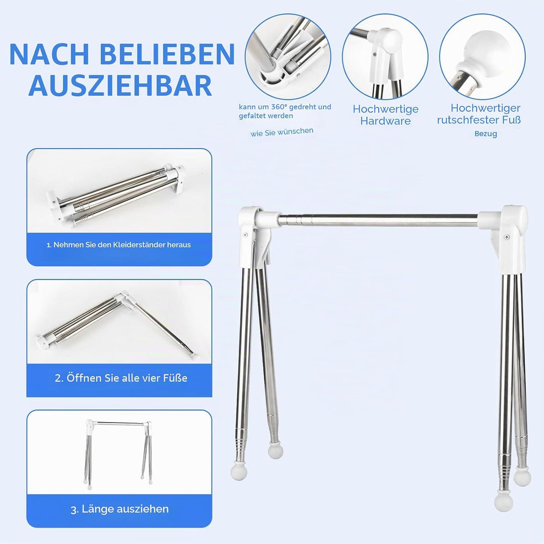 Tragbares, zusammenklappbares Kleidungsstück, 84–180 cm (33–71 Zoll) tragbares Reisegestell, zusamme