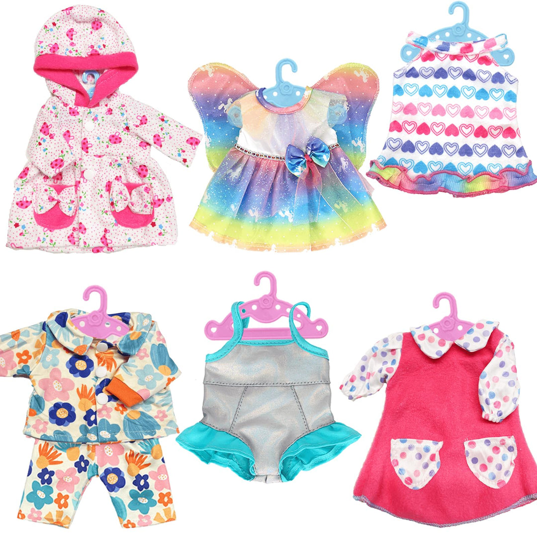6 Sets Puppenkleidung, 30-35cm Puppenkleider Babypuppe Spielzeit Outfits mit 6 Aufhänger, 12-14 Zoll