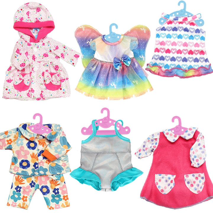 6 Sets Puppenkleidung, 30-35cm Puppenkleider Babypuppe Spielzeit Outfits mit 6 Aufhänger, 12-14 Zoll