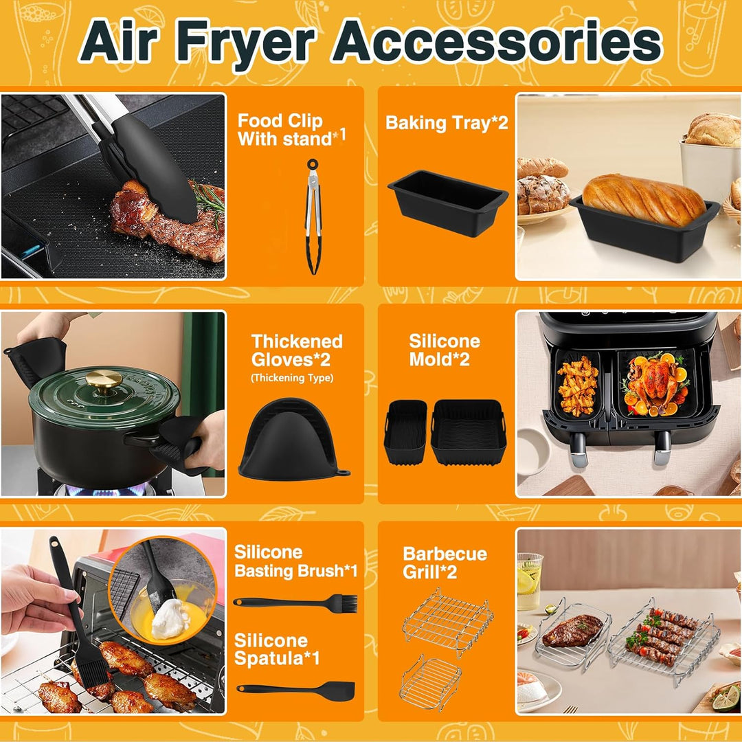 28 Stück Airfryer Zubehör,Heissluftfritteuse Zubehör Set für Philips Dual Basket Airfryer 3000/5000