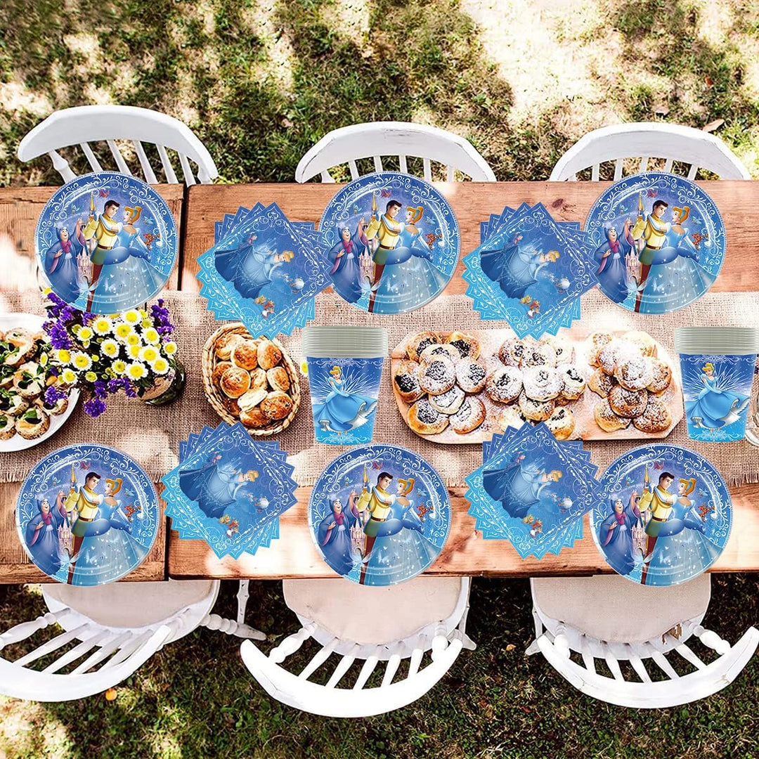 Cinderella Birthday Party Tableware,Luffy Party Accessories, Paper Plate Set, Including Tablecloth,