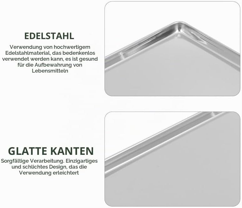 ULTECHNOVO Edelstahl Snackteller Rechteckig 34,5x21,5cm Poliert für Restaurant Zuhause Kalte Nudelpl