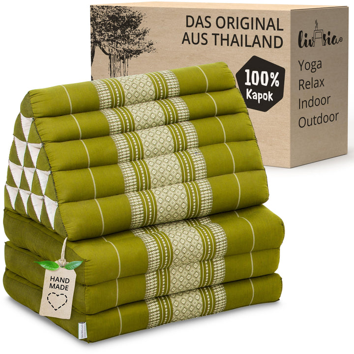 livasia Thaikissen 3 Auflagen extrahoch - 185x55x8cm - Dreieckskissen mit Klappmatratze, Kapok, Jumb