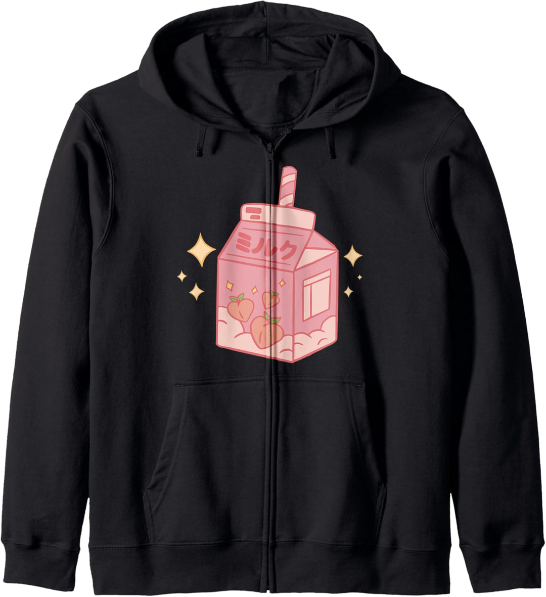 Japanische Kawaii Pfirsich Milchsaft 90er Jahre Japanischer Text Ästhetik Kapuzenjacke