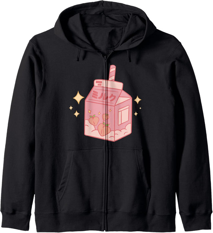 Japanische Kawaii Pfirsich Milchsaft 90er Jahre Japanischer Text Ästhetik Kapuzenjacke