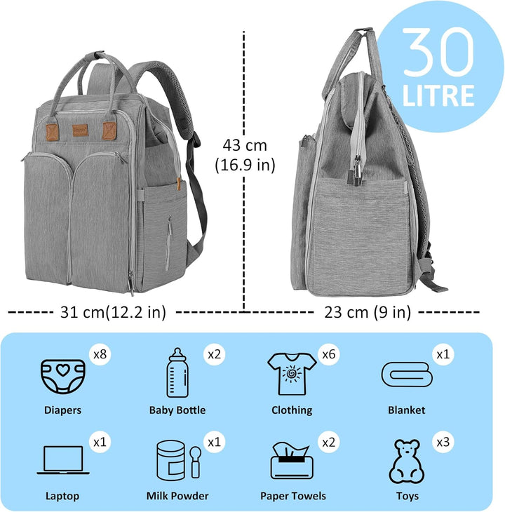 Gloppie Wickeltasche Rucksack Baby Wickelrucksack mit Tragbarer Wickelauflage und Kinderwagengurten,
