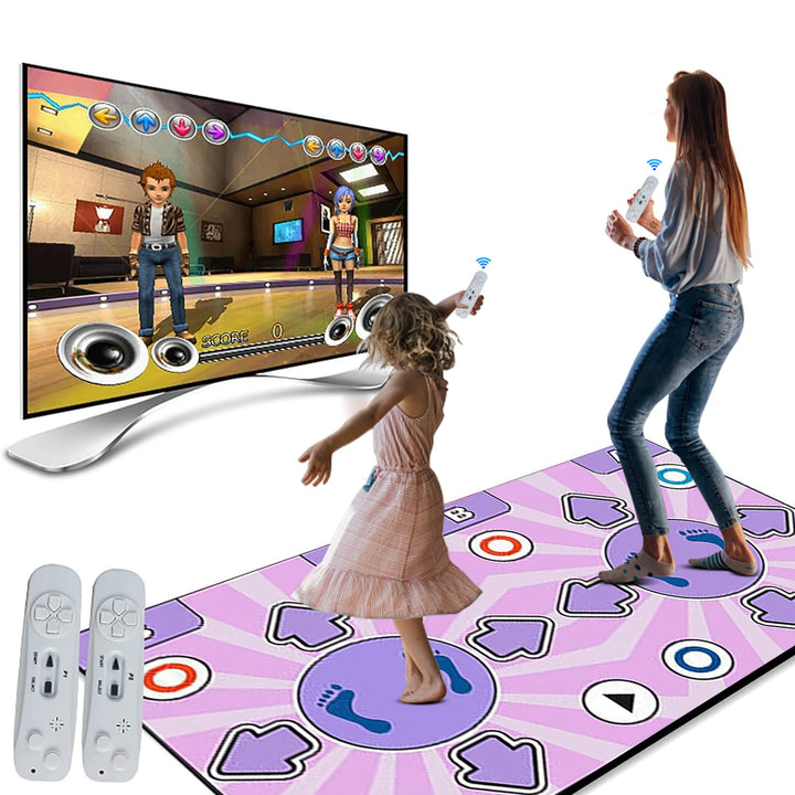 Tanzmatte 2 in 1 für TV und PC, elektronische Tanzmatte mit 2 Spiel-Controllern, LED-Tanzmatte mit L