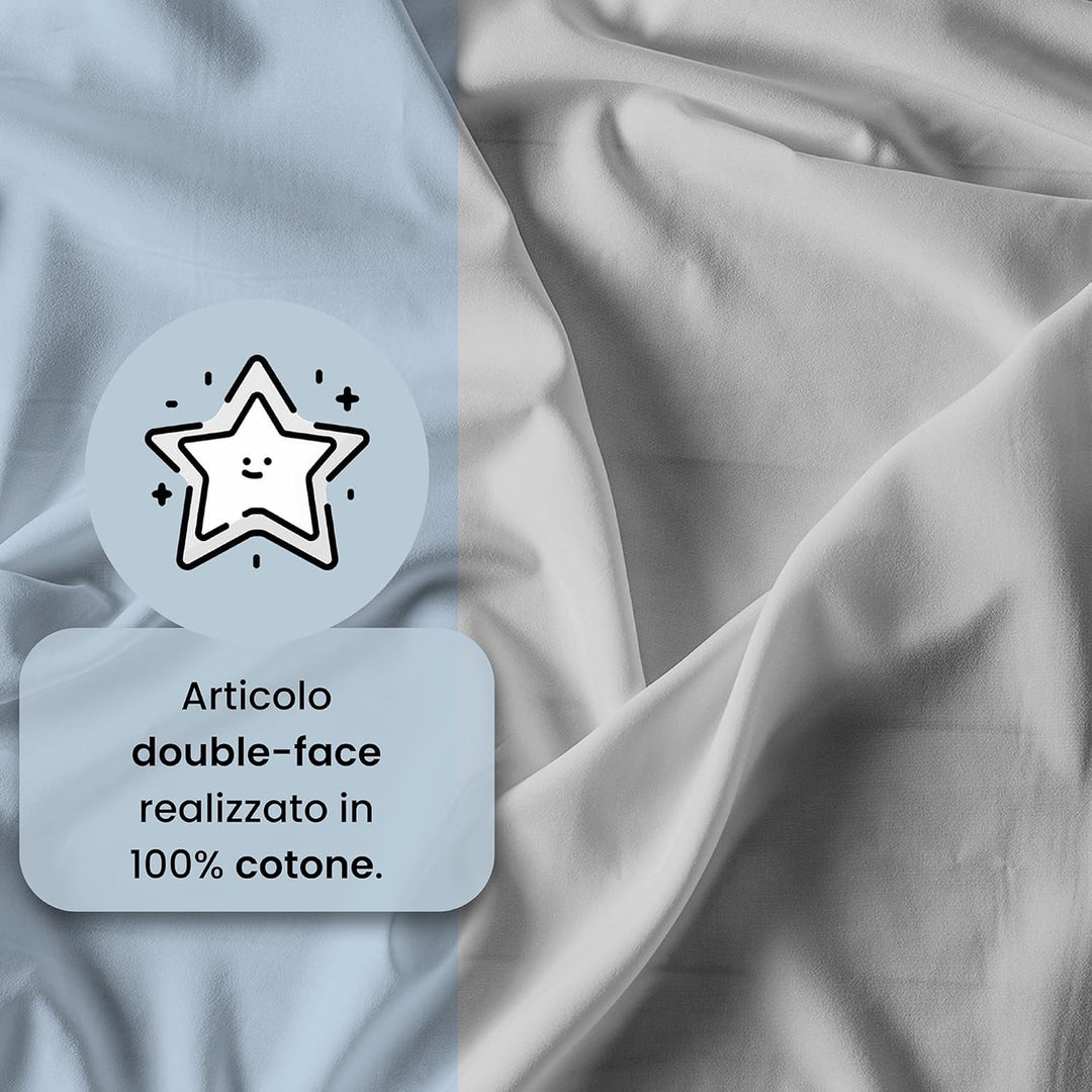 Italian Bed Linen “ Natural Color” Bettwäsche Set, Baumwolle, Hellblau/Hellgrau, Doppelte Hellblau/H