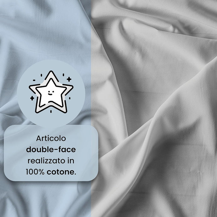 Italian Bed Linen “ Natural Color” Bettwäsche Set, Baumwolle, Hellblau/Hellgrau, Doppelte Hellblau/H