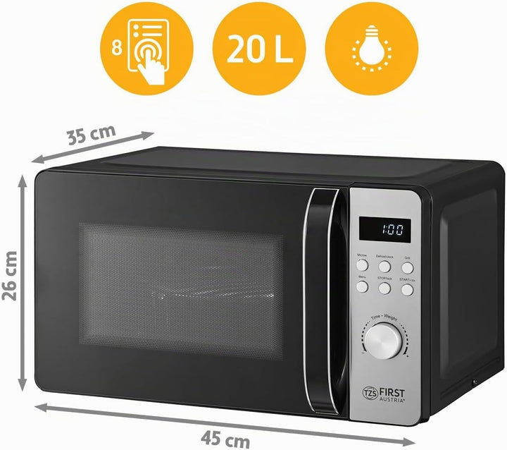 TZS First Austria - Mikrowellenofen mit Grill 20L - 2-in-1 Kombi-Mikrowelle, 700 W &amp; 800 W Grill, 8