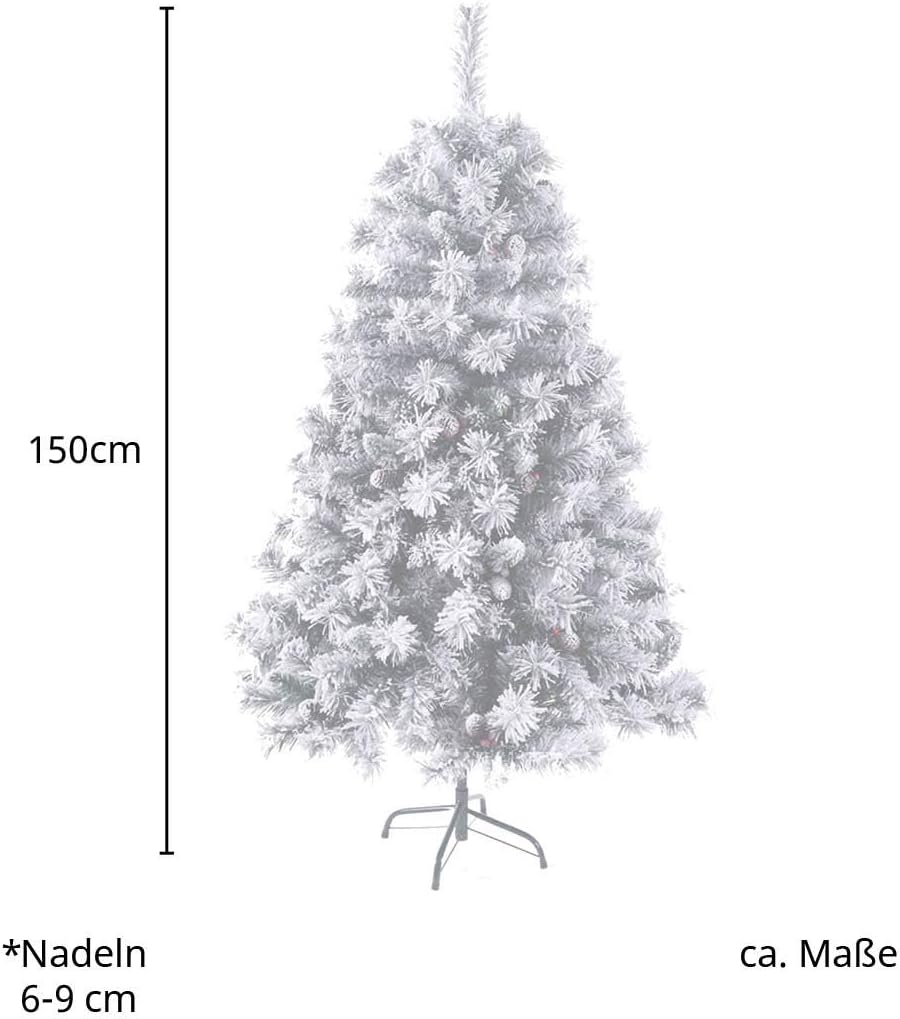 SVITA Künstlicher Weihnachtsbaum 150cm Weiss klappbar mit 371 Zweig-Spitzen inkl. Metall Ständer Chr