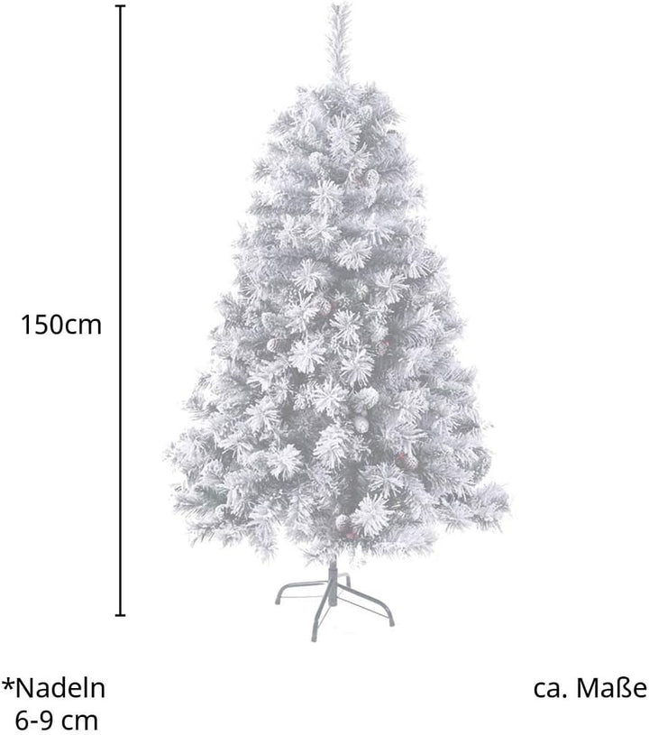 SVITA Künstlicher Weihnachtsbaum 150cm Weiss klappbar mit 371 Zweig-Spitzen inkl. Metall Ständer Chr