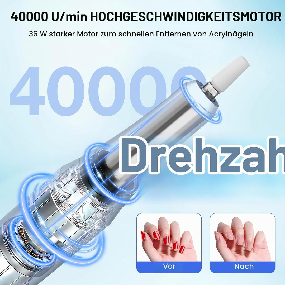 Elektrische Nagelfeile Nagelfräser Professioneller, 40000U/Min, LCD Maniküre Pediküre Set mit Multif