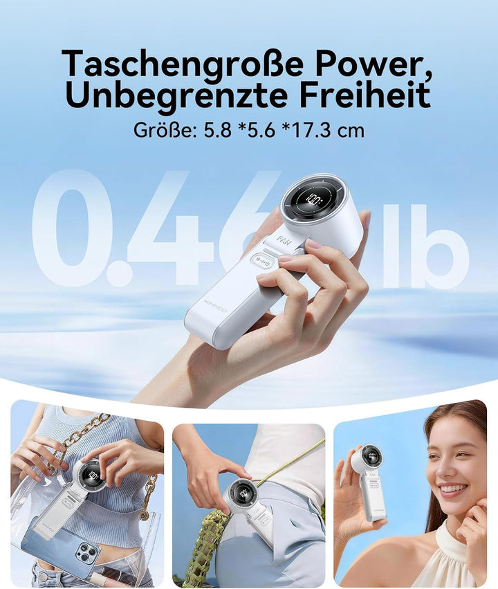KIMMOO 3-in-1 Turbo-Handventilator – 100 Geschwindigkeiten, 20000 U/min, 12 Std. Kühlung, Digitaldis