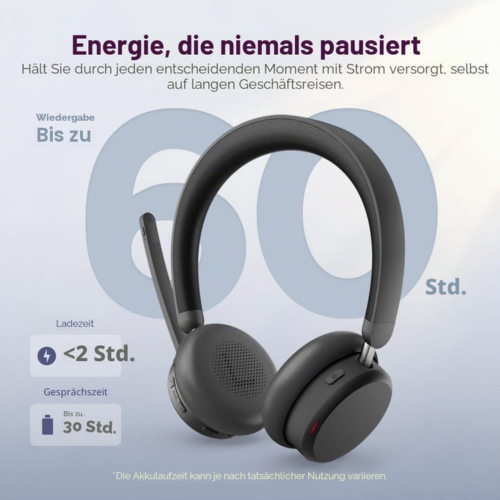 Lenovo 6550 - Headset - On-Ear - Bluetooth - kabellos - aktive Rauschunterdrückung - Schwarz - Zerti