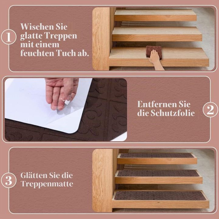 Arthome 15Stk rutschfeste Treppenstufen, Selbstklebende Treppenstufen-Teppiche, rutschfeste Treppenm