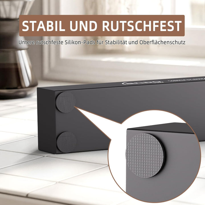 Kaffeebohnen Behälter 6er Einzeldosis Glas Kaffeedose luftdicht mit Einwegventil, Massivholz Sockel,