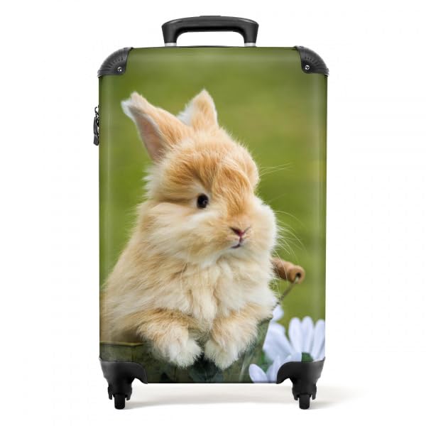 NoBoringSuitcases.com® Kinderkoffer Koffer handgepäck Trolley Kleiner Koffer - Kaninchen - Blumen -