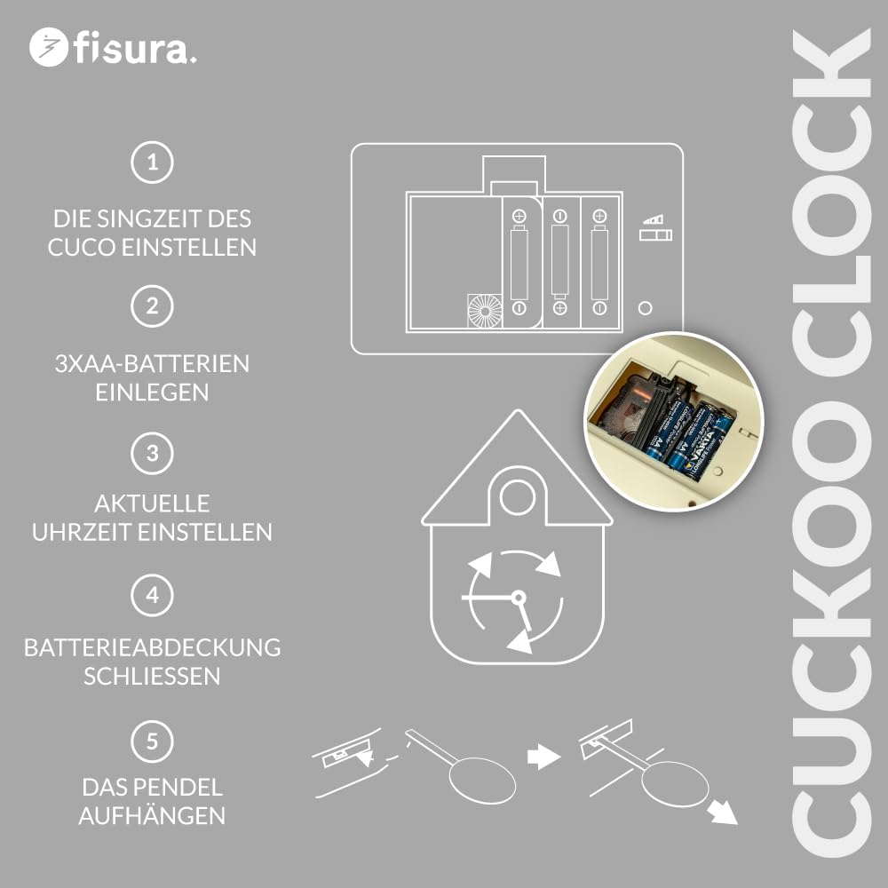 FISURA - Kuckucksuhr. Wanduhr. Original Geschenk Wanduhr. 3 AA-Batterien Nicht enthalten. Masse: 21,
