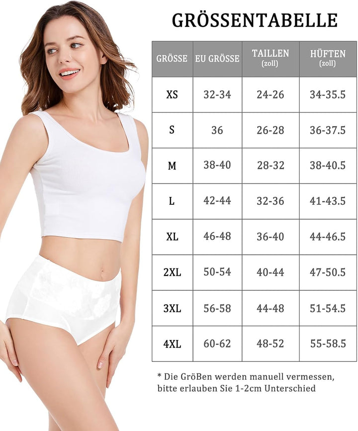 HAVVIS Unterhosen Damen Stretch Baumwolle Hohe Taille Slips Weich Atmungsaktiv Bequeme Unterwäsche M
