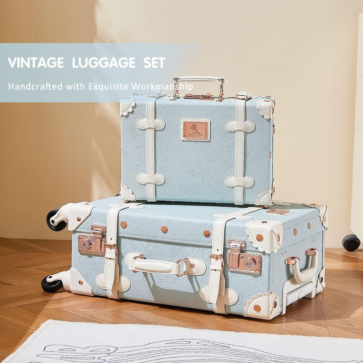 Unitravel Vintage Kofferset 3 Teilig, Retro PU-Leder Reisekoffer mit Kosmetikkoffer für Damen, Geprä