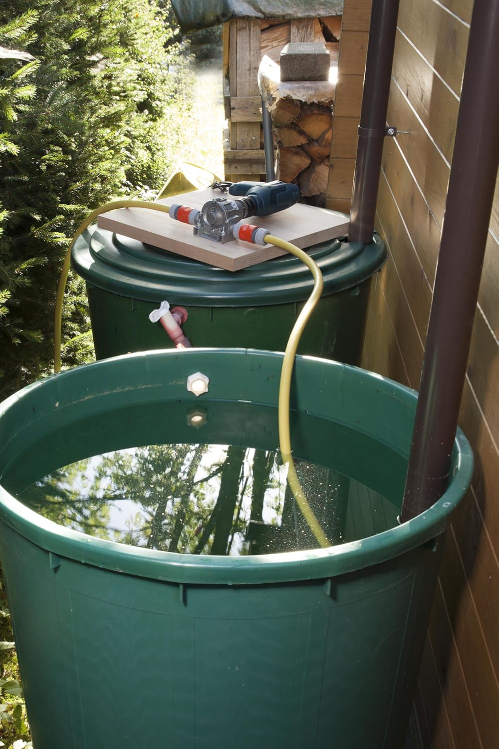 wolfcraft Bohrmaschinen Pumpe mit Metallgehäuse - Selbstansaugende Wasserpumpe mit bis zu 3000 l/h –