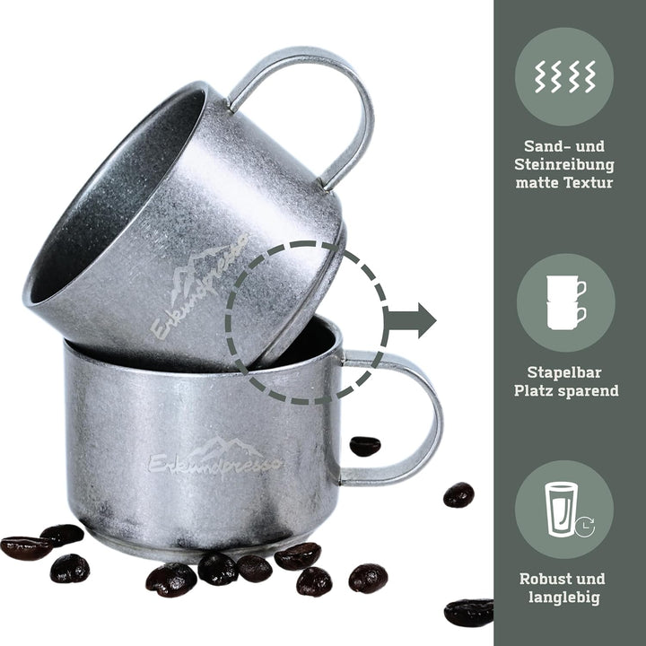 Doppelwandige Espressotassen 2er Set,Camping Kaffeetassen Isolierung aus hochwertigem Edelstahl,Indu