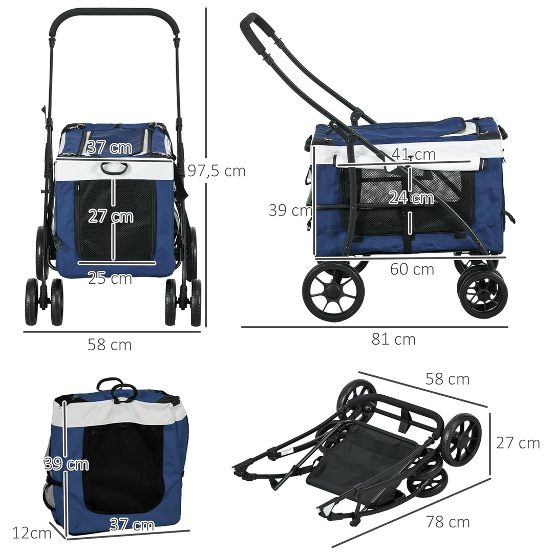 PawHut 2 in 1 Hundewagen Hundebuggy klappbar für Hunde &amp; Katzen bis 10 kg Katzenbuggy mit Kissen Net