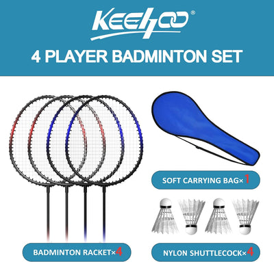 KH Federball Set Badminton Schläger Set 2-4 Spieler für Erwachsene Kinder, leicht und stabil, Schläg