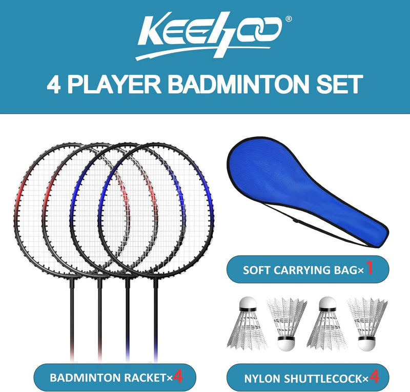 KH Federball Set Badminton Schläger Set 2-4 Spieler für Erwachsene Kinder, leicht und stabil, Schläg