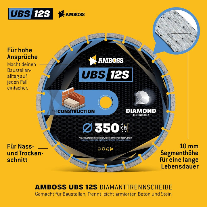 Amboss Diamant Trennscheibe UBS 12S - Diamant-Trennscheibe Ø 350 mm x 20 mm/25,4 mm - leicht armiert