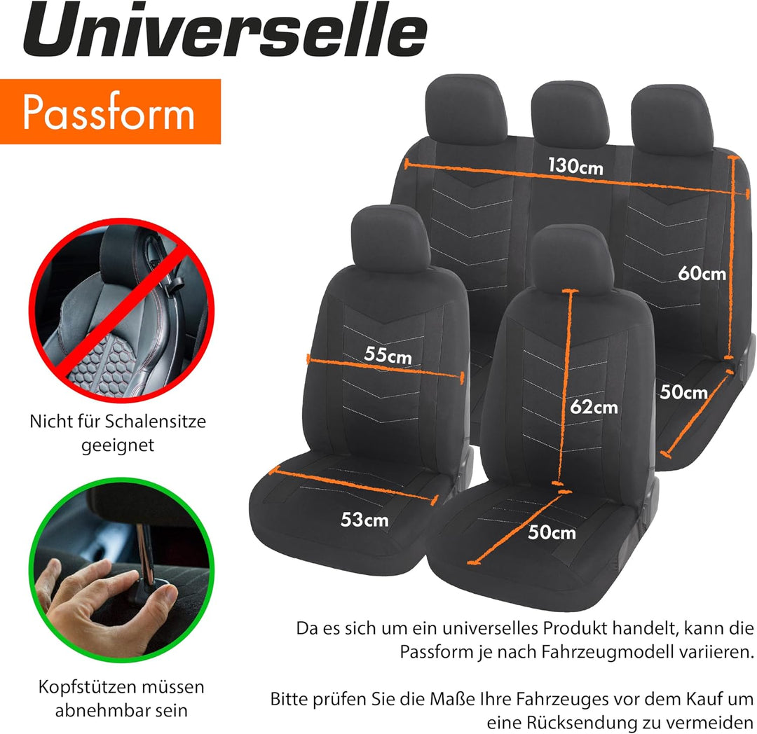 Upgrade4cars Auto-Sitzbezüge Set Universal Grau | Auto-Schonbezüge Vordersitze &amp; Rückbank | Auto-Sit