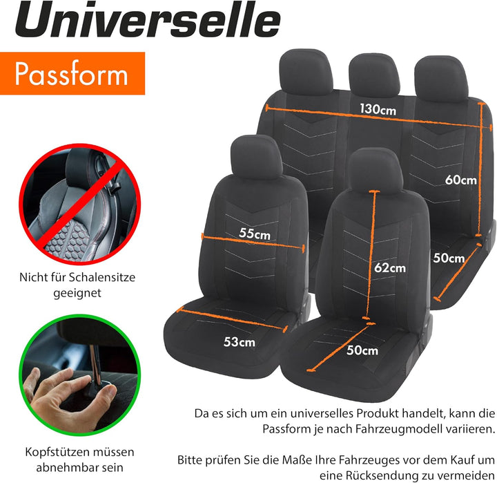 Upgrade4cars Auto-Sitzbezüge Set Universal Grau | Auto-Schonbezüge Vordersitze &amp; Rückbank | Auto-Sit