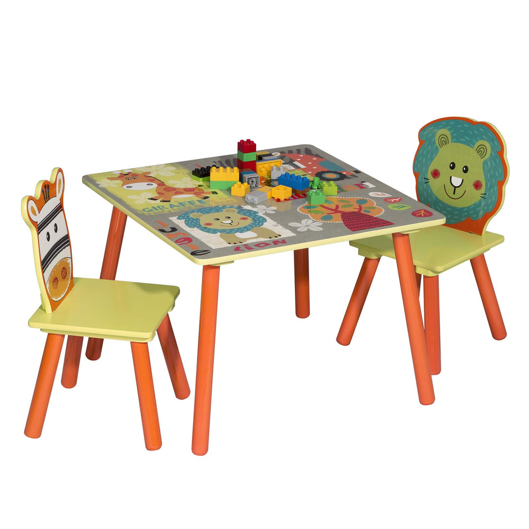 WOLTU Kindertisch mit 2 Stühle, Tisch und Stuhl Sets, Massivholz Beinen, abgerundete Ecken, Sitzgrup