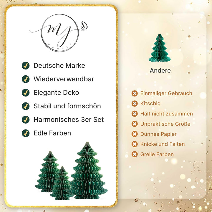 Papier Weihnachtsbaum Set [Grün, 3 Stück] - Faltbarer Weihnachtsbaum als Elegante, skandinavische We