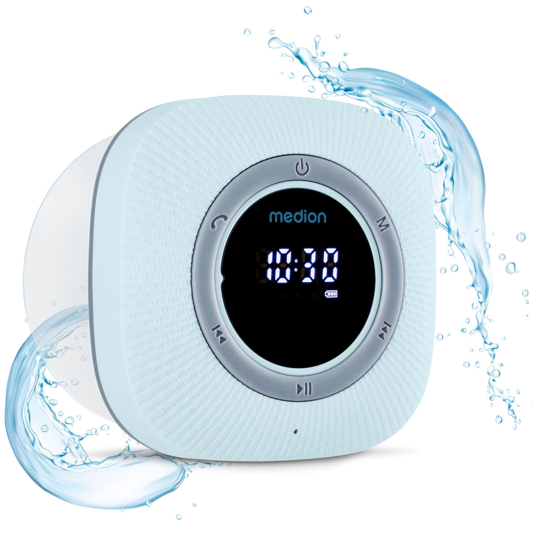 MEDION P66096 Duschradio mit Bluetooth (Badradio, UKW Radio, Saugnapf, LED-Display, IPX6 Wasserdicht