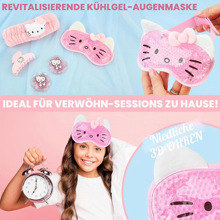 Hello Kitty Sanrio Beauty Set mit Gel Augenmaske Kühlend, Augen Pads, Haarband Damen & Haarklammer,