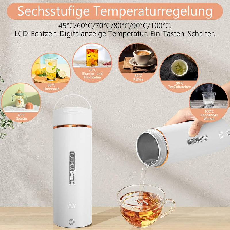 Reise Wasserkocher für Auto, Lottsall Reise Wasserkocher Klein 450ML/300W Schnellkoch-Teekanne-Heizb