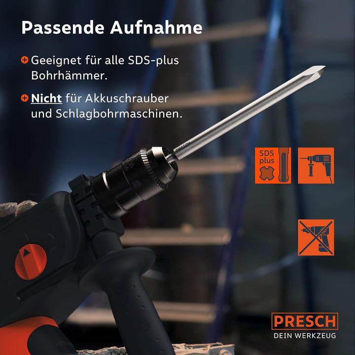 Presch SDS-plus Spitzmeissel - Extrem robuste, langlebige Spitze - Für alle Durchbrucharbeiten (250m