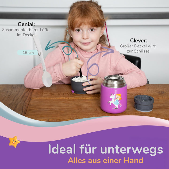 Kinder Thermobecher 500ml für Speisen und Getränke | Edelstahl Thermobehälter für Essen | Warmhalteb