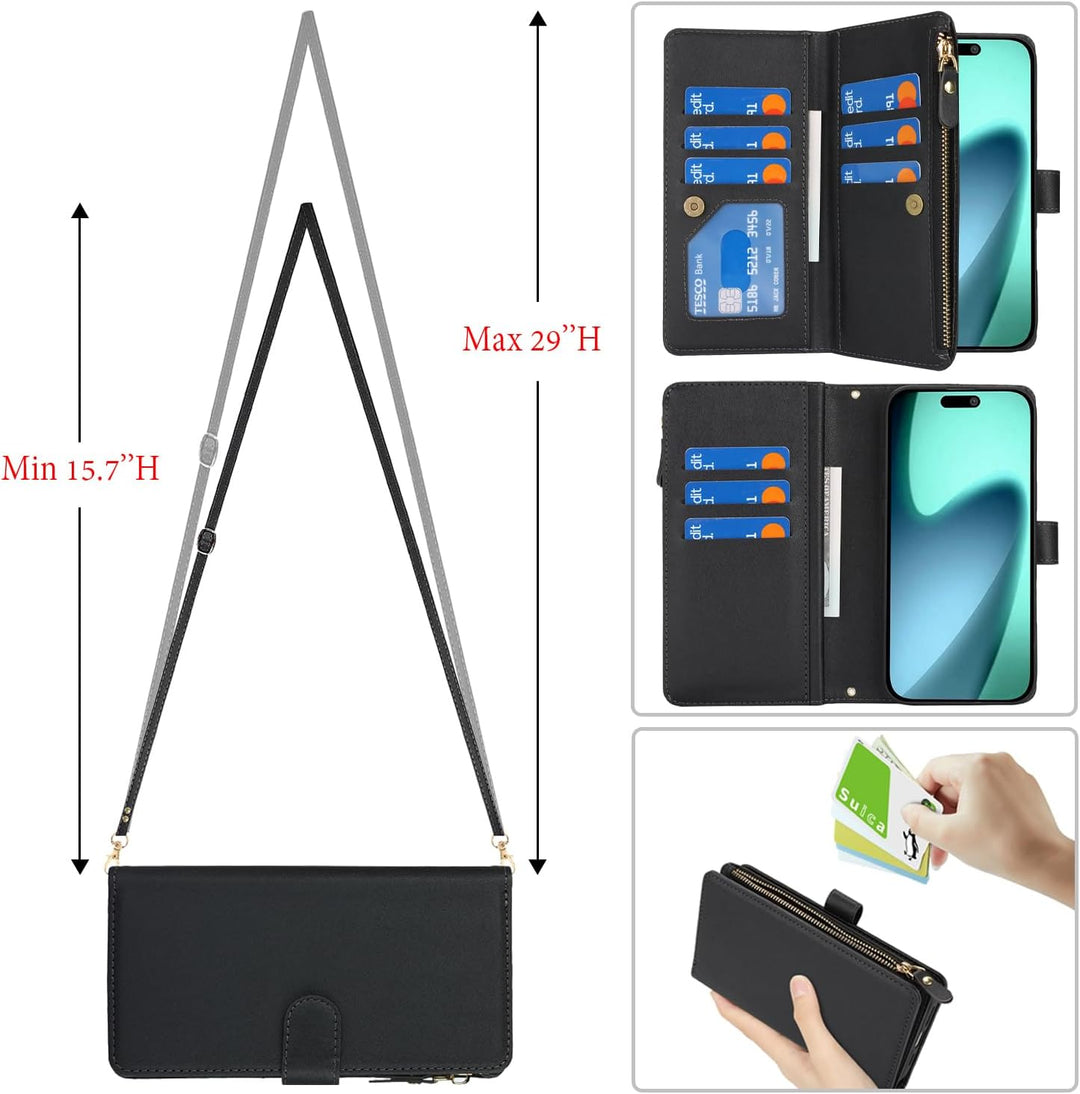 CAVOR Handykette Handyhülle kompatibel mit iPhone 14 Plus Hülle Mit Band,Flip Leder Geldbörse Handyh