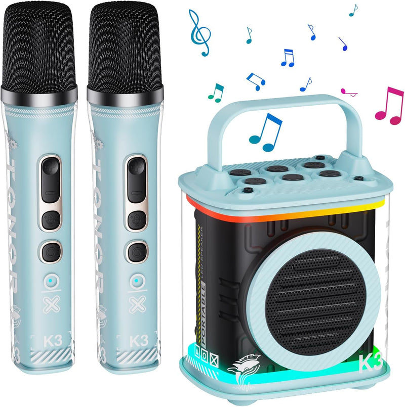 TONOR Mini-Karaoke-Maschine mit zwei kabellosen Mikrofonen, tragbarer Bluetooth-Karaoke-Lautsprecher